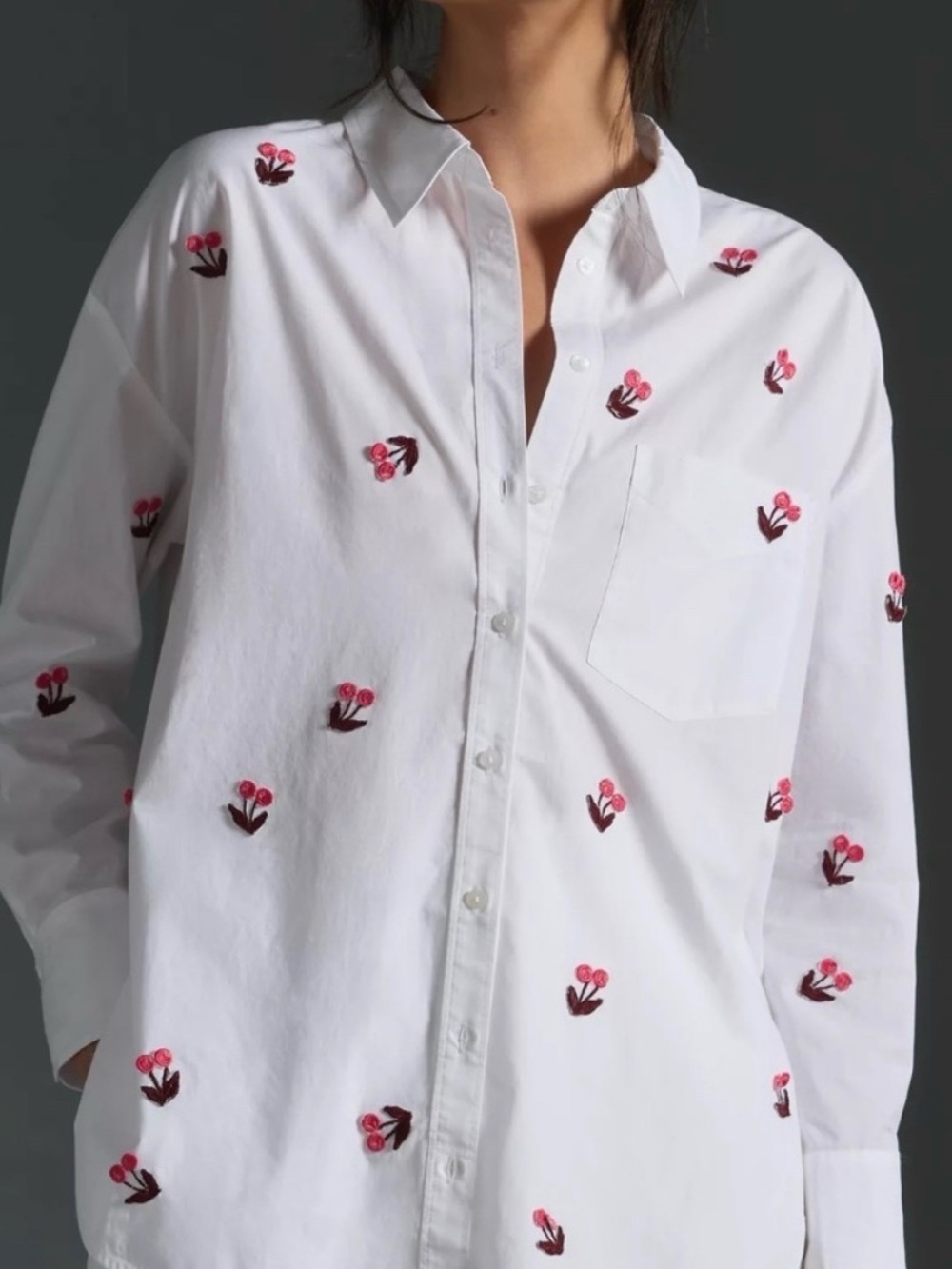 Anthropologie Maeve Bennet Button Down Cherry Shirt L